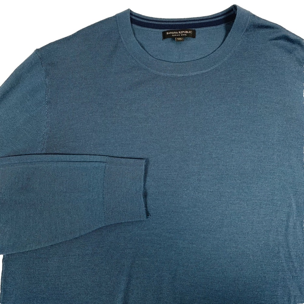 Banana Republic Merino Wool Crewneck Sweater Mens XL Blue Pullover Lightweight